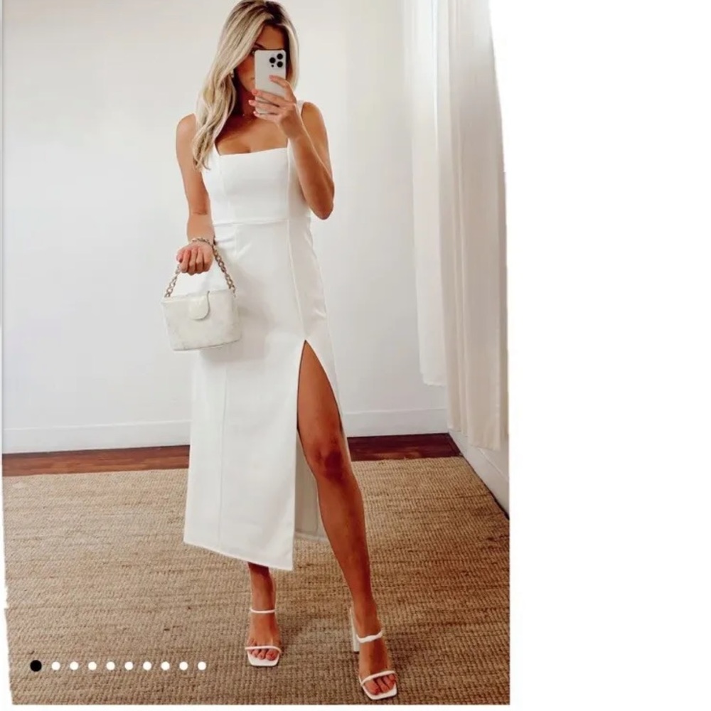 Show Me Your Mumu Eden Midi Dress in White Stretch S Small Lined